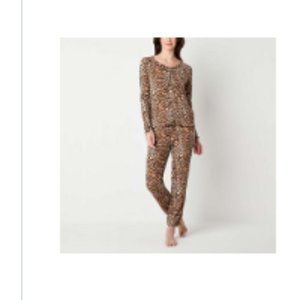 LEOPARD PRINT PAJAMA SET WAFFLE KNIT XXL
